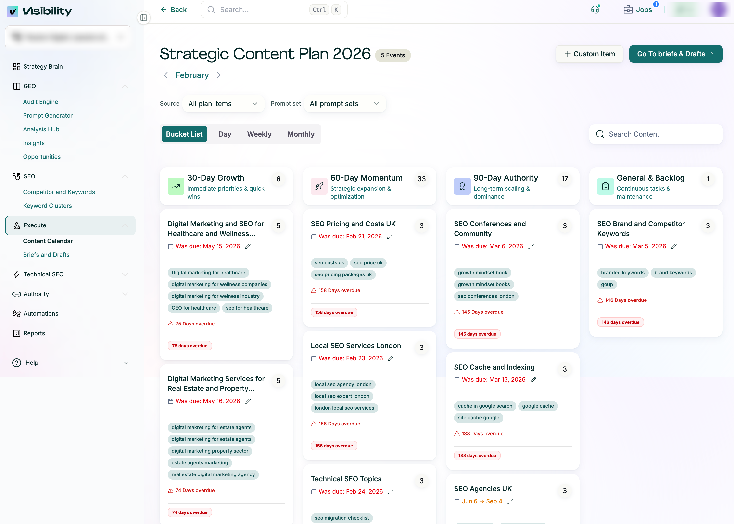 Content calender pixis visibility